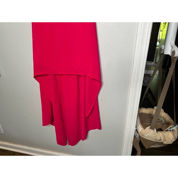 HALSTON Fuchsia Rose Pink Asymmetrical Hemline Multi-Strap Halter Drees size 2 - Picture 11 of 16